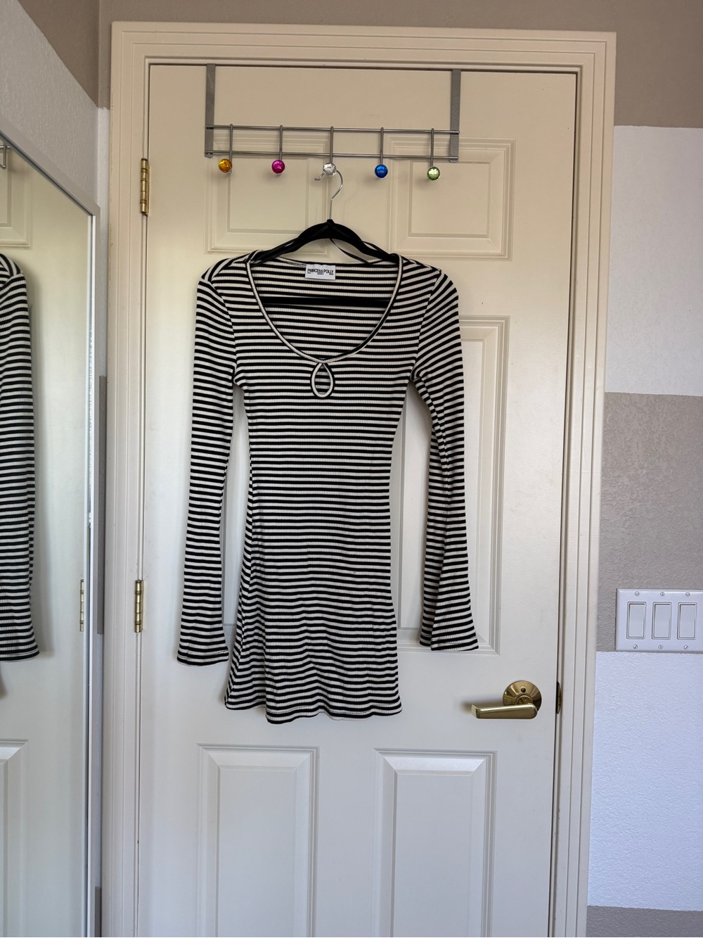Princess Polly Black & White Striped Long Sleeve Mini Dress